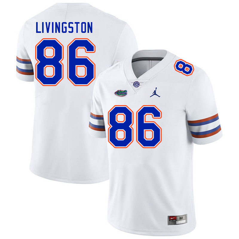 Men #86 Tony Livingston Florida Gators College Football Jerseys Stitched-White - Click Image to Close
